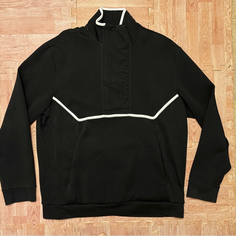 Boss Swover Half Zip Sweatshirt Black Mens XXL  Raised/Embossed Logo White 1/4